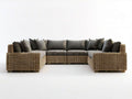 Modułowa sofa narożna z technorattanu PE, brązowo-ciemnoszara, 300 x 220 x 70 cm