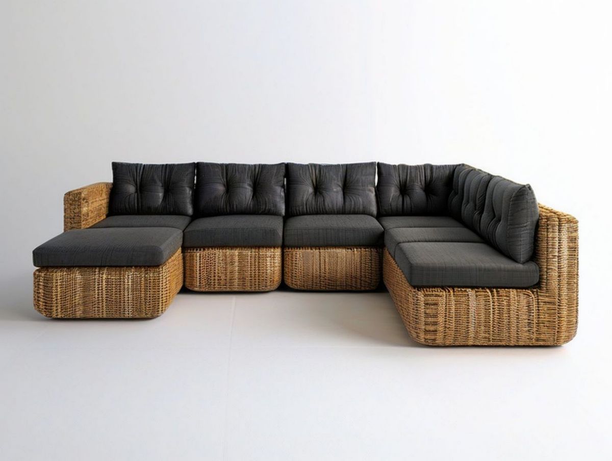 Modułowa sofa ogrodowa narożna w kształcie U 280 × 220 × 75 cm brązowa z grafitowymi poduszkami